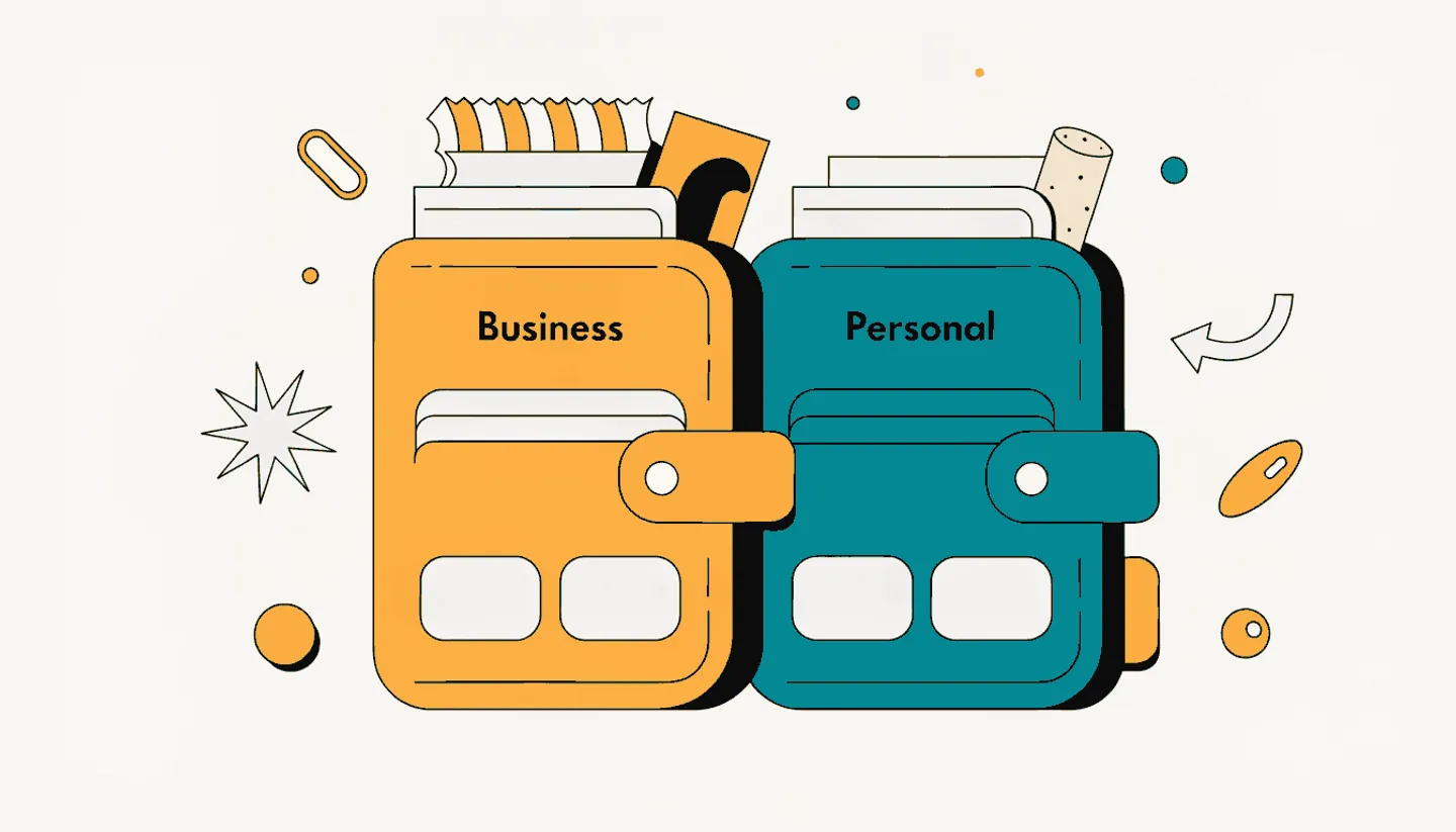 Two wallets side by side, one labeled Business and one labeled Personal