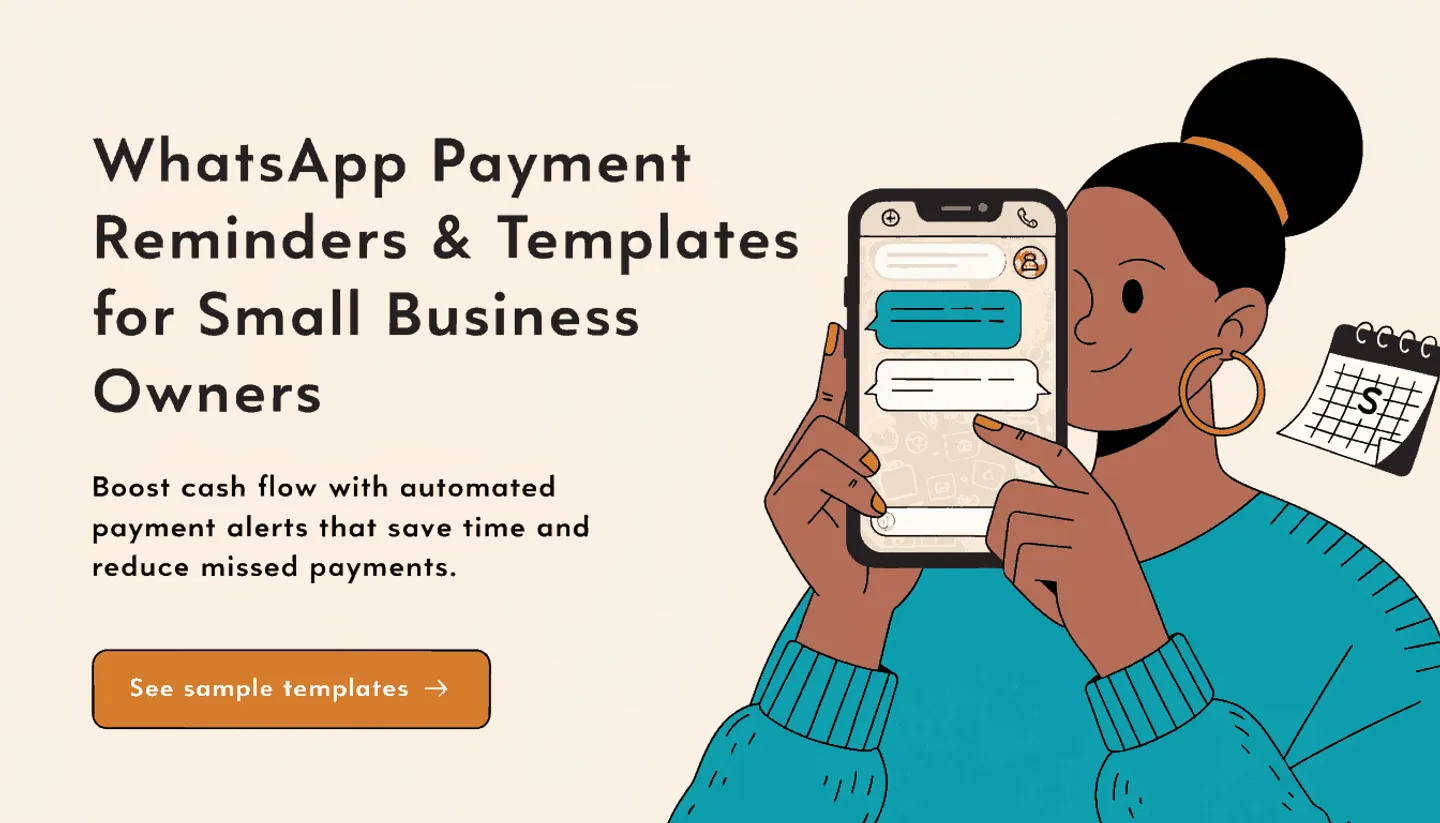 Smartphone showing WhatsApp chat with a polite payment reminder message